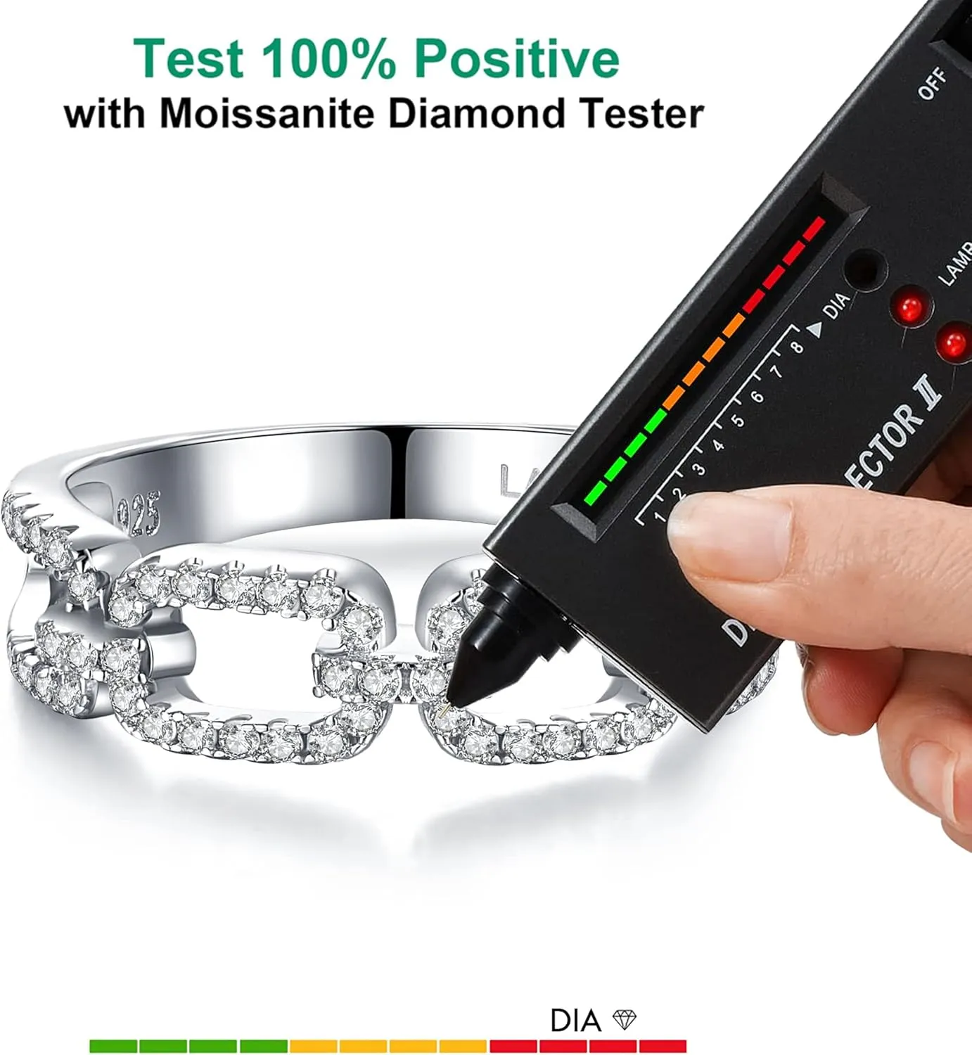 LAVALE Moissanite Wedding Band for Women,Twist Link D Color VVS1 Lab Created Diamond Rings,Half Eternity Stackable Band Ring,S925 Sterling Silver Chain Link Ring