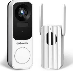 LaView Doorbell Camera Wireless, 2K 3MP HD WiFi Video Doorbell with Chime, Battery Powered Weatherproof Door Security Camera, Human Detection Night Vision, Two-Way Audio, USA Cloud Server