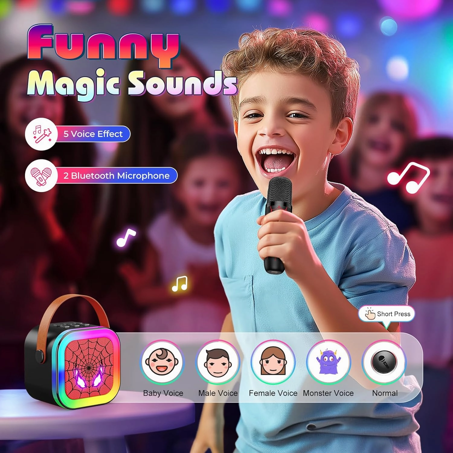 LED Mini Karaoke Machine for Kids: Birthday Gifts for Boys 3 4 5 6 7 8 9 10 Year Old Kid Microphone Toys for Boy Ages 4-8 Portable Bluetooth Speaker with 2 Wireless Mics for Kids Girls Adult