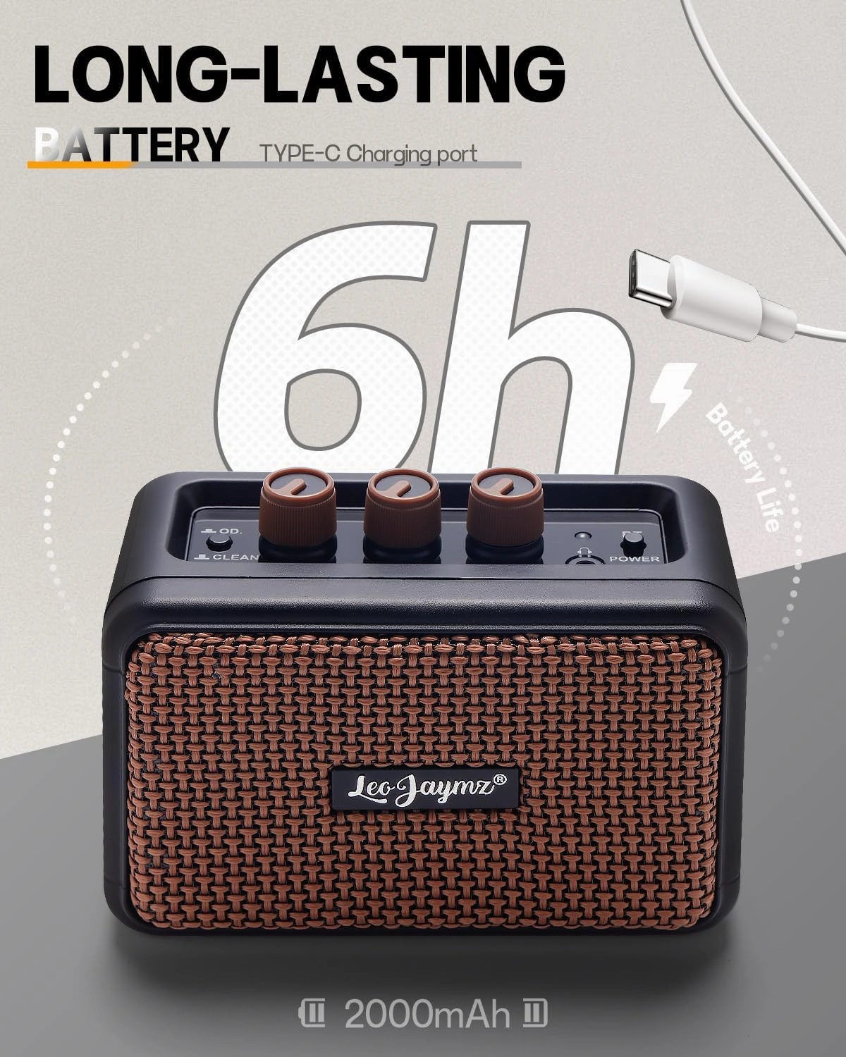 Leo Jaymz Mini Guitar Amplifier - 5W Dual Speaker BT Wireless Guitar Amp， Rechargeable Battery, Clean/Overdrive Modes, Headphone Jack,Ideal for Practice & Performance (Black)