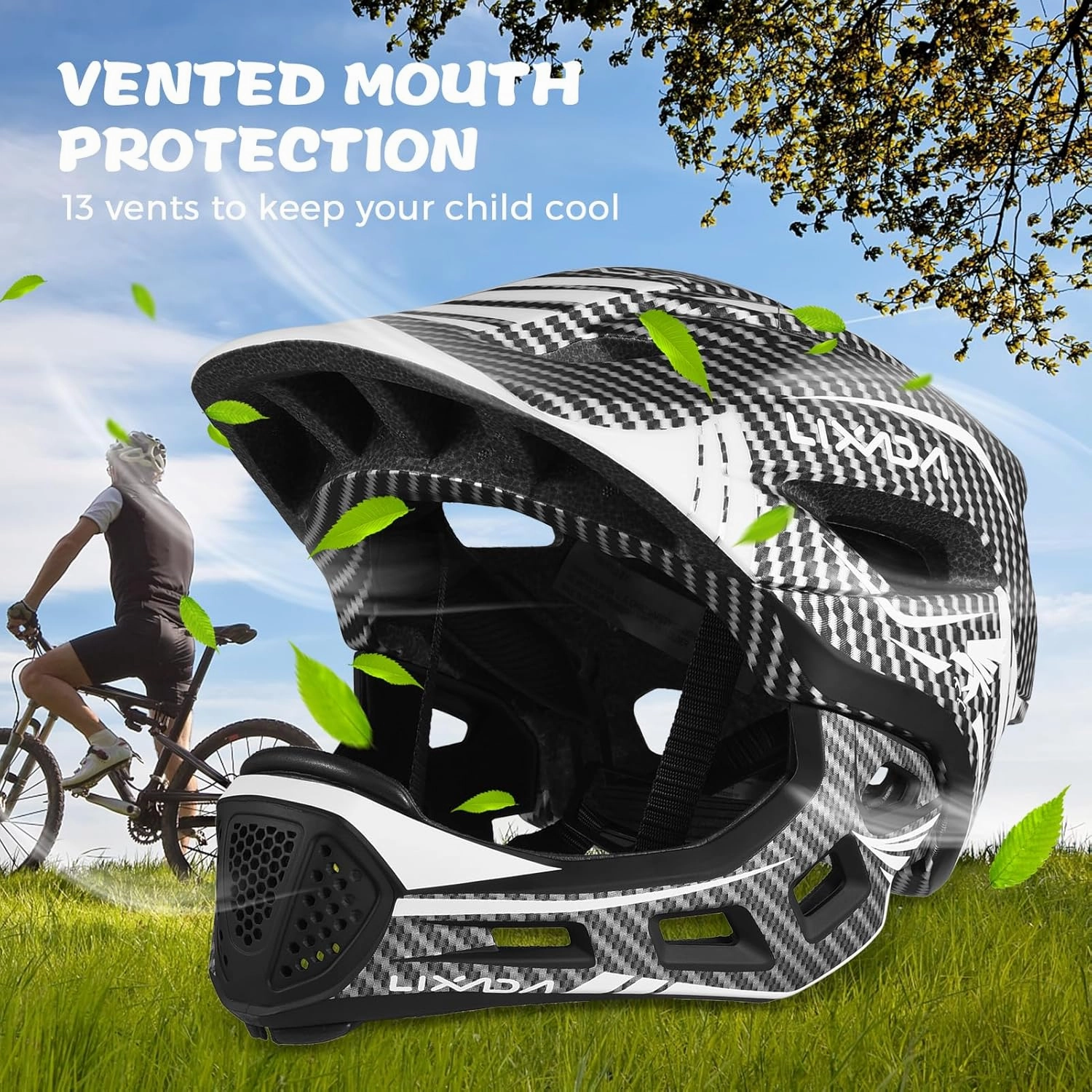 Lixada Kids Cycling Helmet Detachable Full Face Helmet Adjustable Cycling Helmet for Children Bicycle, Skateboard, Scooter, Protective Gear (20.5-22 Inches)