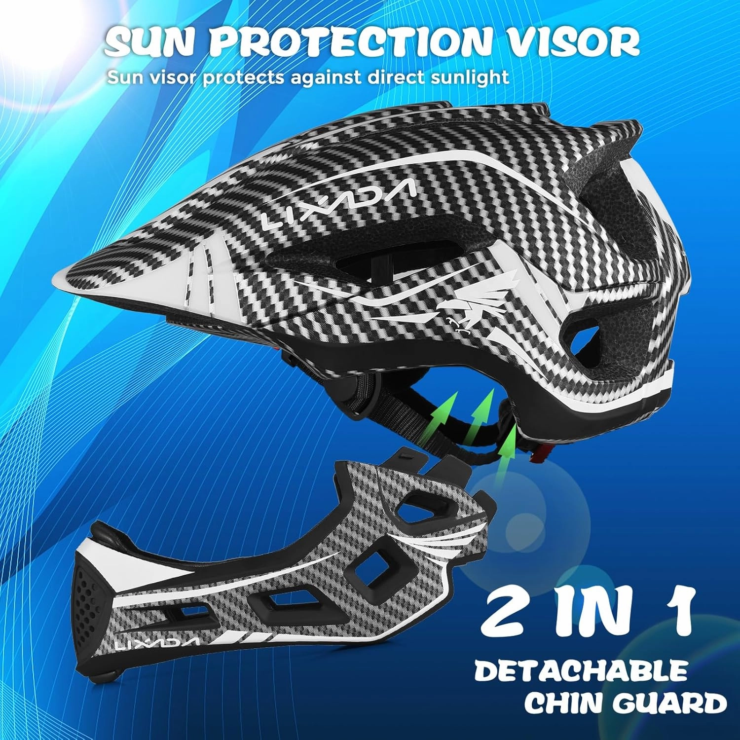 Lixada Kids Cycling Helmet Detachable Full Face Helmet Adjustable Cycling Helmet for Children Bicycle, Skateboard, Scooter, Protective Gear (20.5-22 Inches)