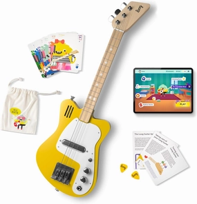 Loog Mini Electric kids Guitar for Beginners built-in Amp Ages 3  Learning App and Lessons Included Yellow