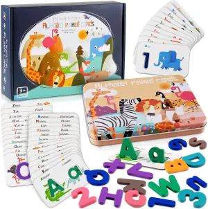 LOOIKOOS Number and Alphabet Flash Cards for Toddlers 3-5,ABC Montessori Toys for 3  Year Old Wooden Letters Puzzle Preschool Learning Activities
