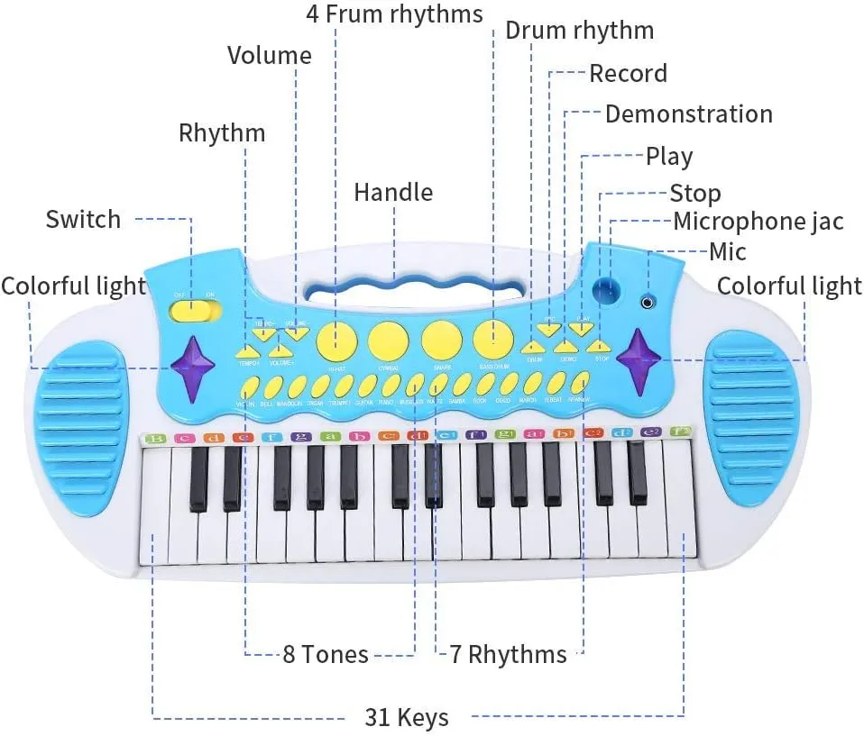 Love&Mini Piano Toy Keyboard for Kids - Baby Girls Toys with 31 Keys and Microphone Musical Instrument Birthday Gift for 3  Years Old Girls and Boys (Blue)