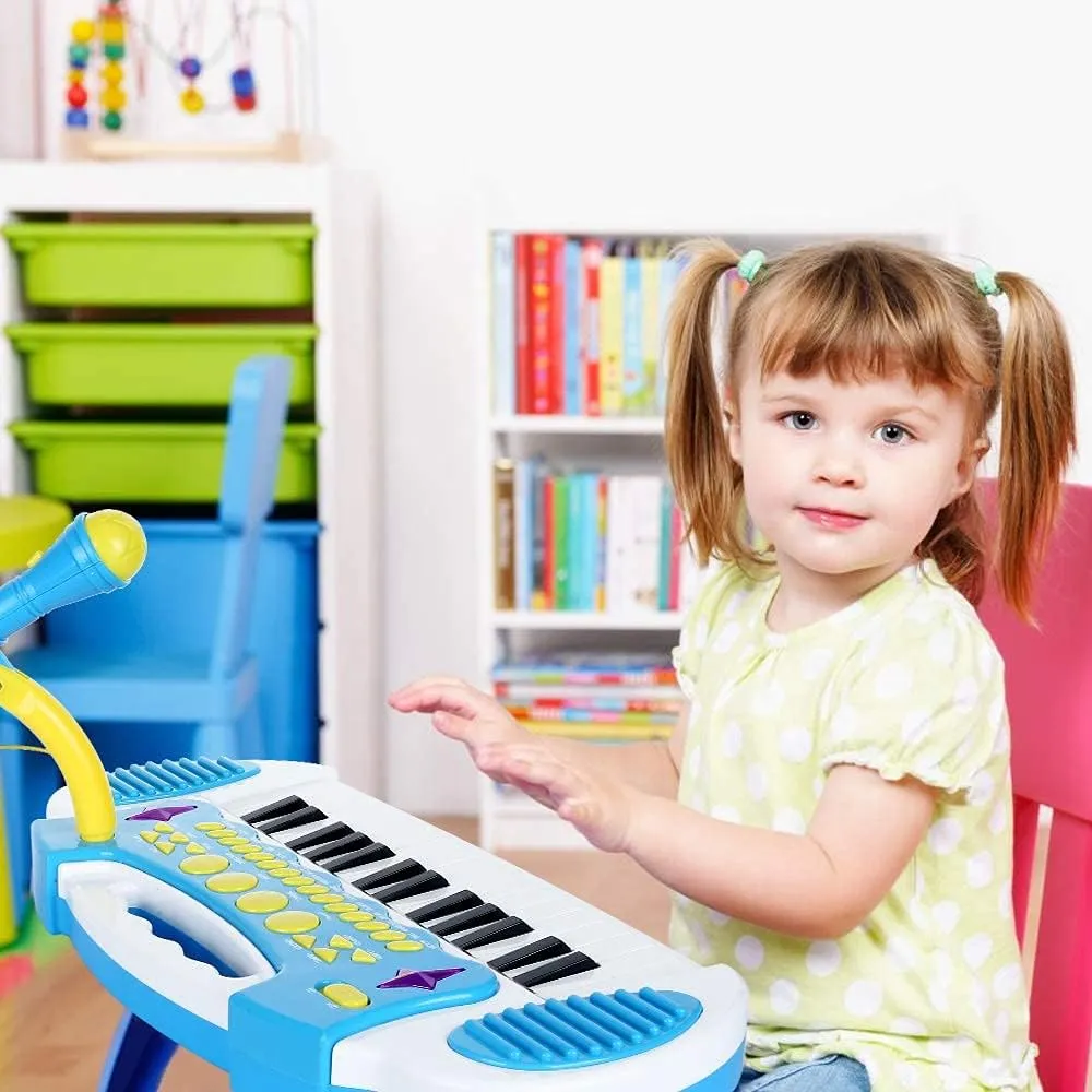 Love&Mini Piano Toy Keyboard for Kids - Baby Girls Toys with 31 Keys and Microphone Musical Instrument Birthday Gift for 3  Years Old Girls and Boys (Blue)