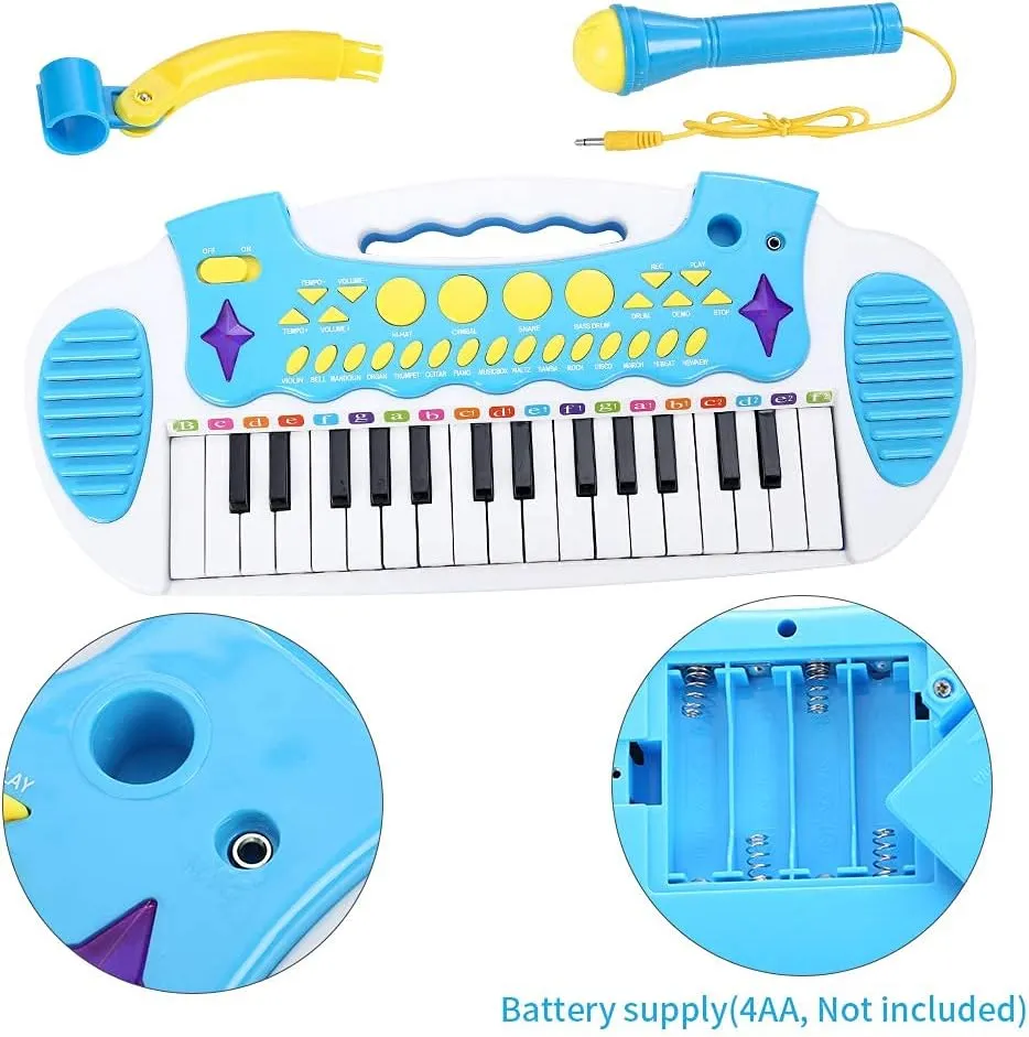 Love&Mini Piano Toy Keyboard for Kids - Baby Girls Toys with 31 Keys and Microphone Musical Instrument Birthday Gift for 3  Years Old Girls and Boys (Blue)