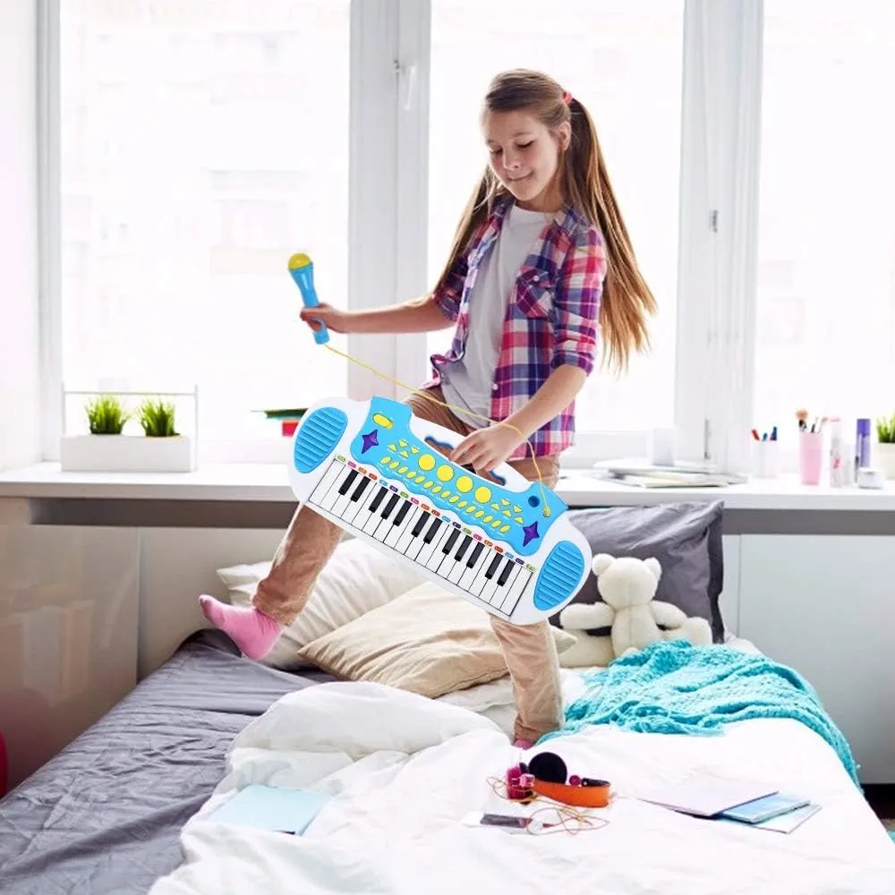 Love&Mini Piano Toy Keyboard for Kids - Baby Girls Toys with 31 Keys and Microphone Musical Instrument Birthday Gift for 3  Years Old Girls and Boys (Blue)