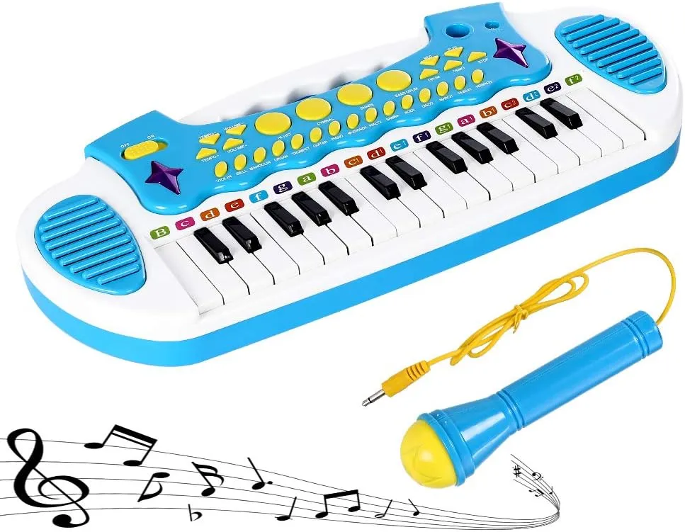 Love&Mini Piano Toy Keyboard for Kids - Baby Girls Toys with 31 Keys and Microphone Musical Instrument Birthday Gift for 3  Years Old Girls and Boys (Blue)