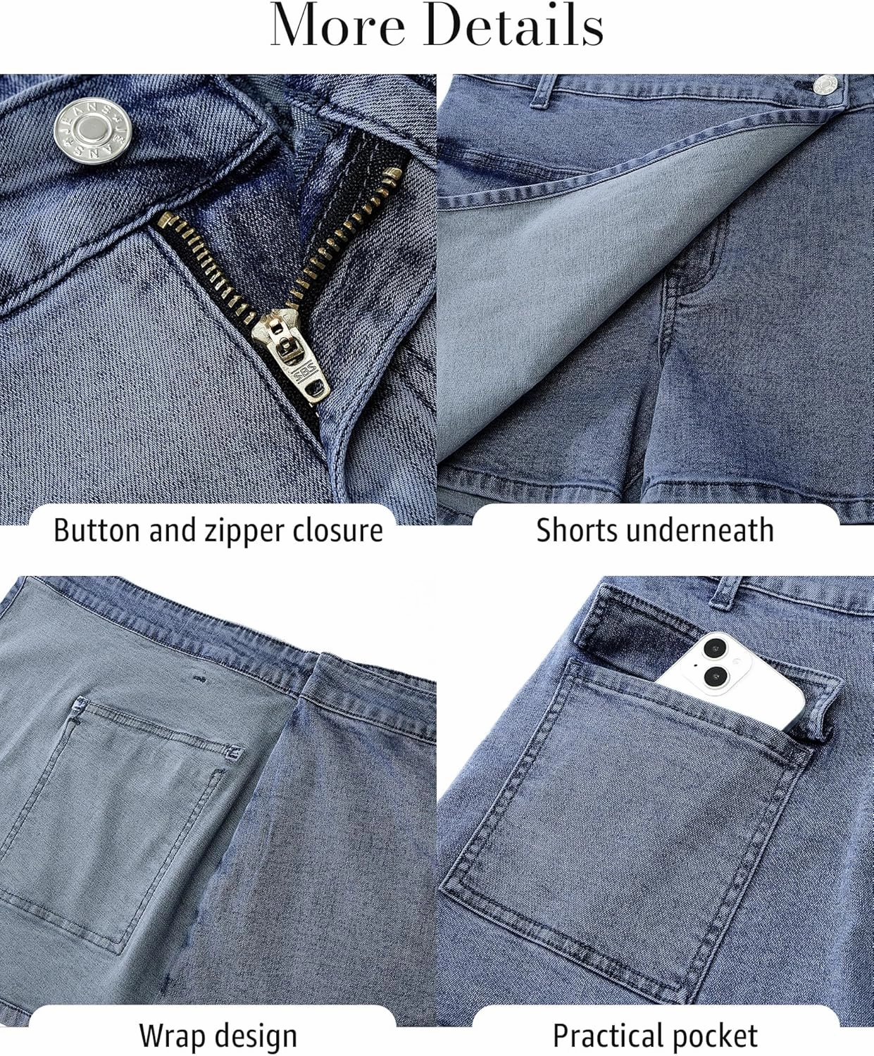 luvamia Denim Skorts for Woman Cargo Faux Wrap Jean Skort Skirts Stretchy High Waisted Skirt Shorts Country Concert Wear