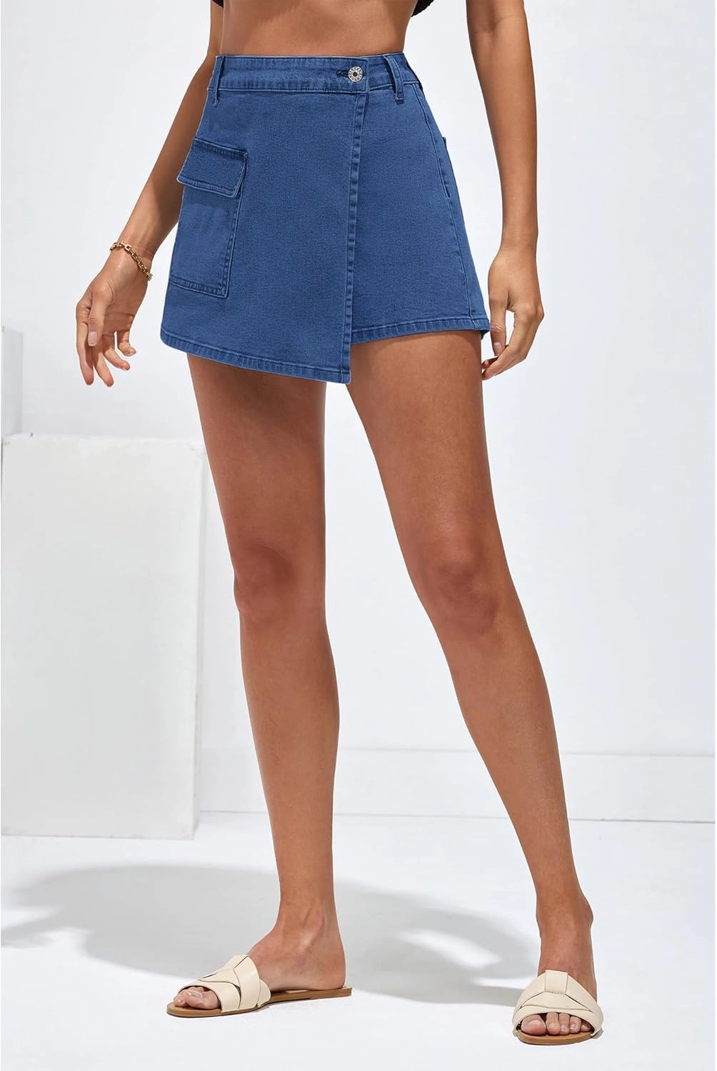 luvamia Denim Skorts for Woman Cargo Faux Wrap Jean Skort Skirts Stretchy High Waisted Skirt Shorts Country Concert Wear