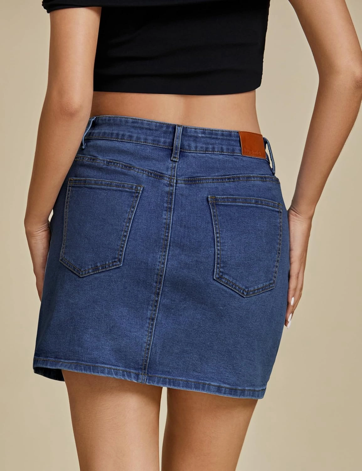 luvamia Jean Skirts for Women Denim High Waisted Stretchy Denim Skirt with Slit Trendy Casual Slim Fit Short Skirts