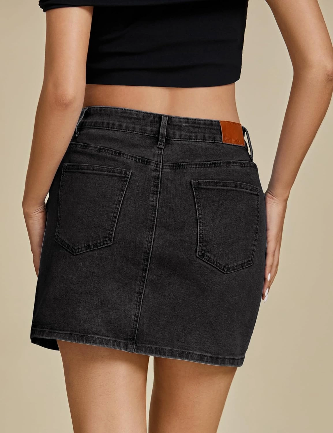 luvamia Jean Skirts for Women Denim High Waisted Stretchy Denim Skirt with Slit Trendy Casual Slim Fit Short Skirts