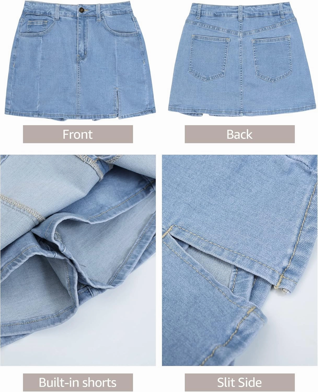 luvamia Skorts Skirts for Women Denim Mini Skirt Side Slit with High Waisted Jean Shorts Stretchy