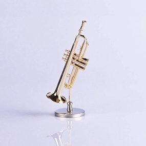 M4MUSIC Mini Copper Trumpet Model Collectible Miniature Dollhouse Music Instrument Miniature Replica Trumpet with Stand and Case - 5 Inches