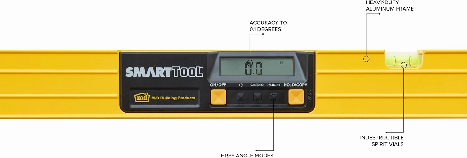 M-D Building Products 92379 SMARTTOOL® 24 Inch Digital Level: Precision Measurement w/LCD Screen, Audible Alerts, Water Resistance, High Visibility, & Heavy-Duty Aluminum Frame - Includes Carry Case