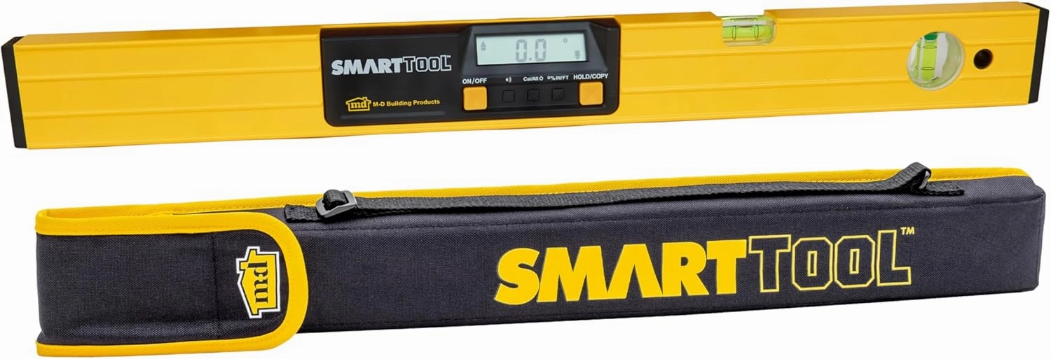 M-D Building Products 92379 SMARTTOOL® 24 Inch Digital Level: Precision Measurement w/LCD Screen, Audible Alerts, Water Resistance, High Visibility, & Heavy-Duty Aluminum Frame - Includes Carry Case