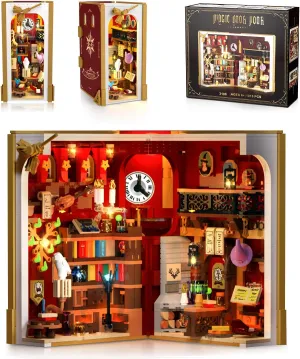 Magic Booknook Building Set with LED Light, 3.6mm Mini DIY Bookend Building Kit for Bookshelf & Home Decor, 1015 PCS Miniature Book Nook Building Block Model for Kids Adults Boys Girls Age 8 