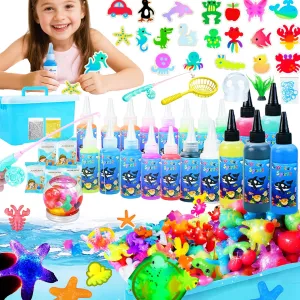 Magic Water Gel Elf Toy Kit, 20 Colors Magic Gels 20 Molds Aqua Water Fairy Crafts DIY Squishies Maker Fishing Games, Sparkling Glowing in The Dark Magic Arts Birthday Gifts for Kids