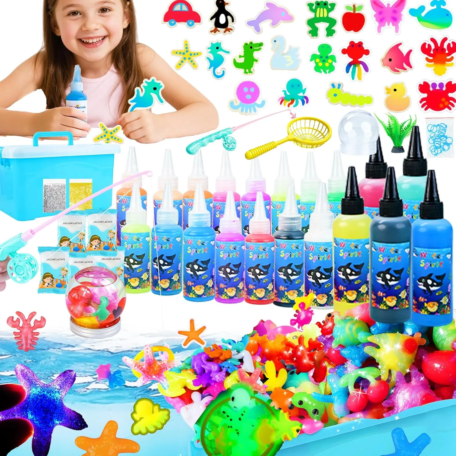 Magic Water Gel Elf Toy Kit, 20 Colors Magic Gels 20 Molds Aqua Water Fairy Crafts DIY Squishies Maker Fishing Games, Sparkling Glowing in The Dark Magic Arts Birthday Gifts for Kids