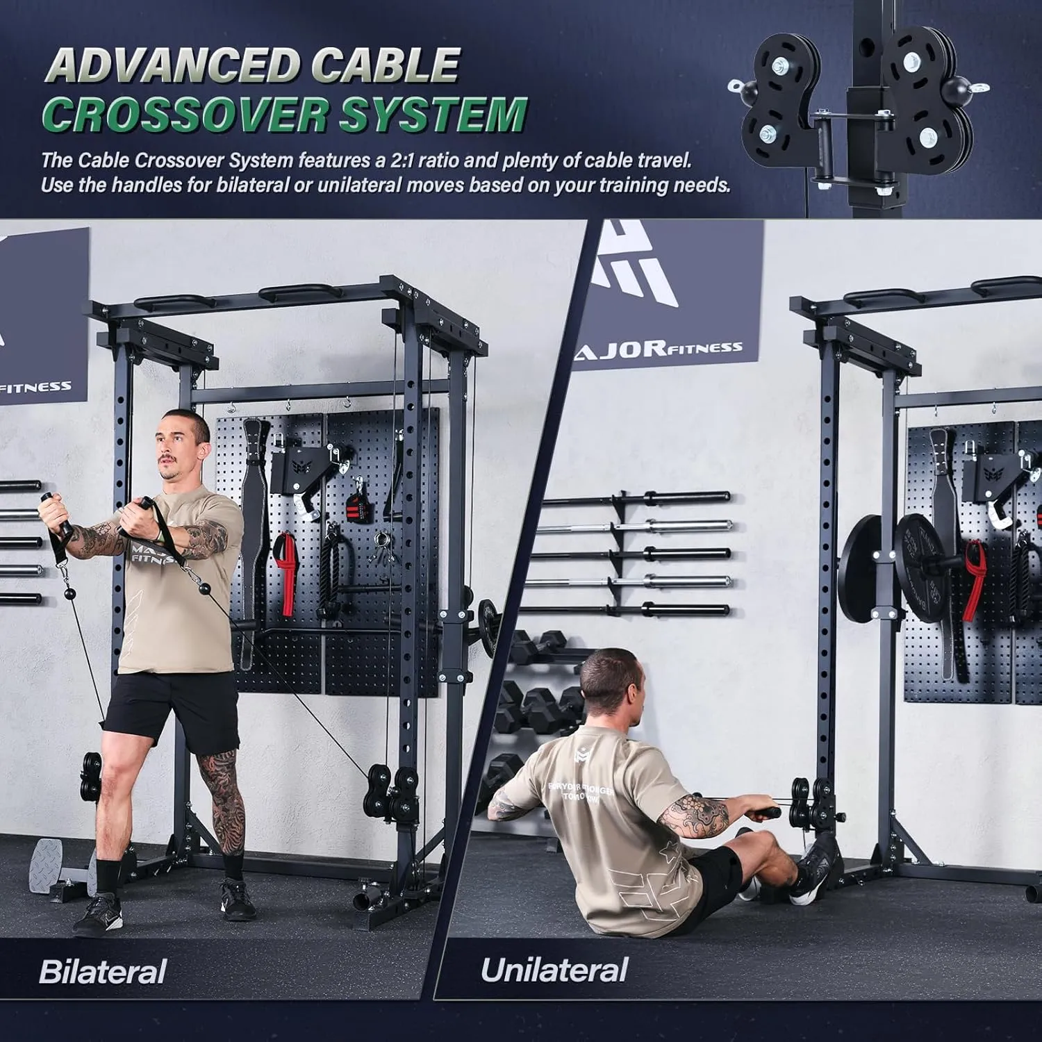 MAJOR FITNESS Drone3 Power Cage - Multi-Function Power Rack for Home Gym, Squat Rack with Pull-up Bar, Cable Crossover System, J-Hooks, for Strength Training, Heavy-Duty Steel Construction