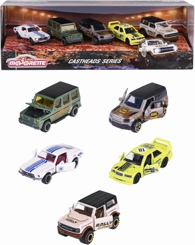 Majorette - CastHeads Series Car Set (5 Cars) - 5 Metal Toy Cars, Each 7.5 cm, for Collectors and Children from 3 Years, with Freewheel, Suspension & Opening Part