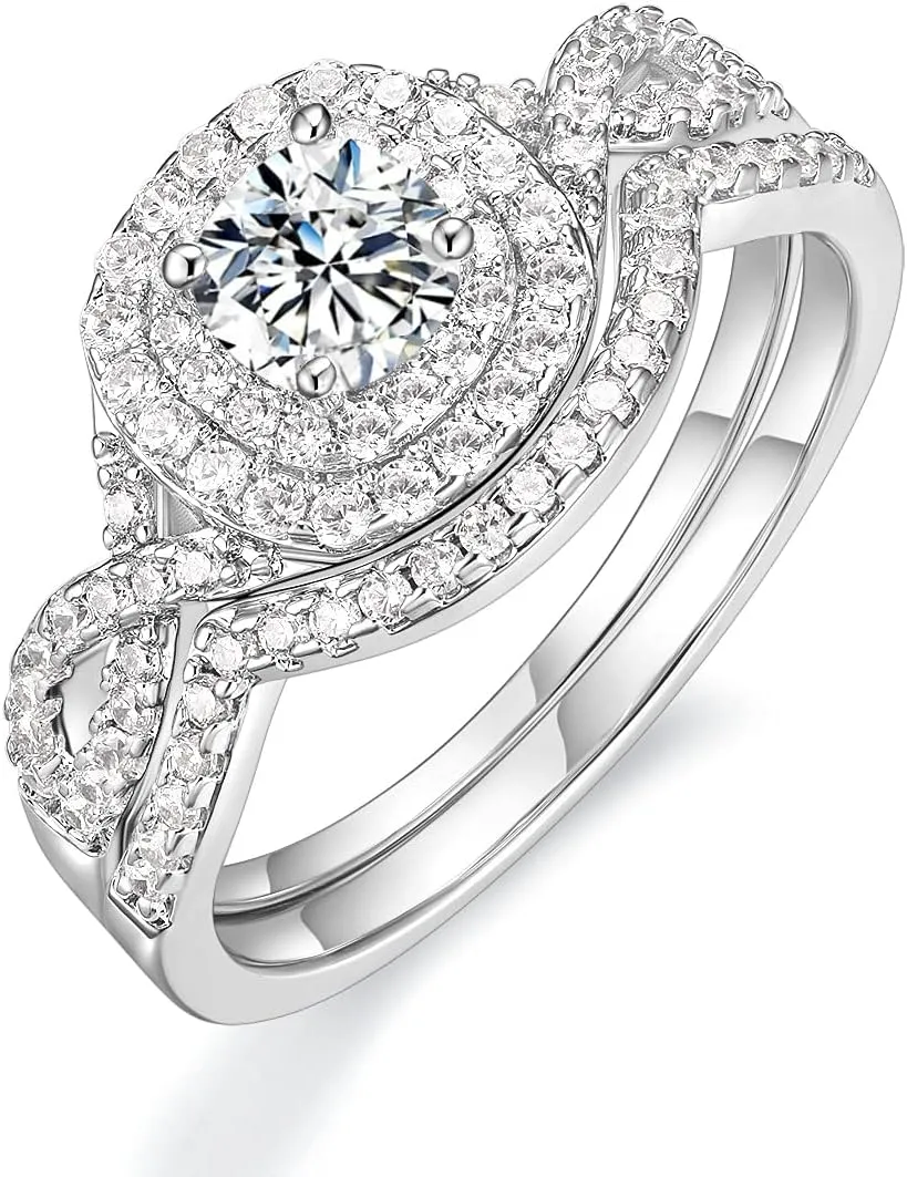 Mameloly 1.5ct Engagement Rings for Women Round Bridal Ring Sets Cubic Zirconia Wedding Band Twisting Infinity Pave Set Size 3-12