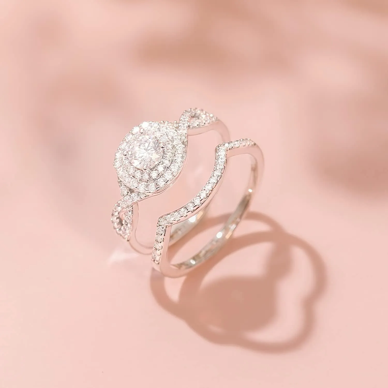 Mameloly 1.5ct Engagement Rings for Women Round Bridal Ring Sets Cubic Zirconia Wedding Band Twisting Infinity Pave Set Size 3-12