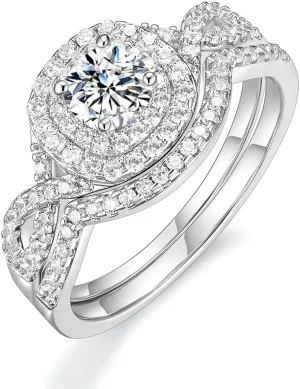 Mameloly 1.5ct Engagement Rings for Women Round Bridal Ring Sets Cubic Zirconia Wedding Band Twisting Infinity Pave Set Size 3-12