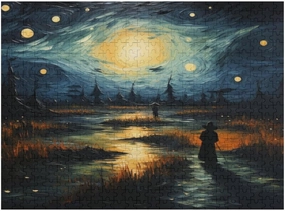 Man Standing in a Field with Fishing Rod 1000 Piece Jigsaw Puzzle for Adults, Home Decor Birthday Party Gift Family Game Toy as Wall Art Decor Poster