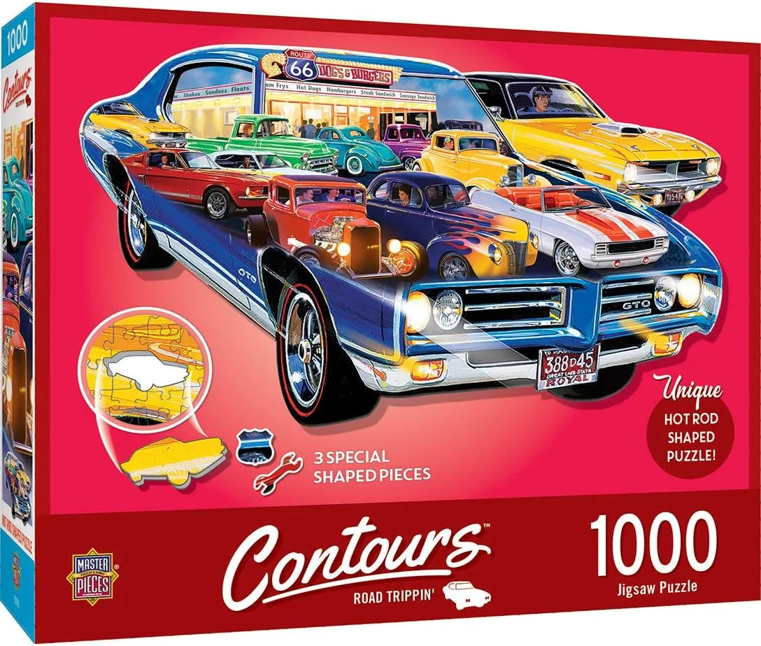 MasterPieces 1000 Piece Jigsaw Puzzle for Adults, Family, Or Youth - Hot Rods Shape - 38.5"x22.6"