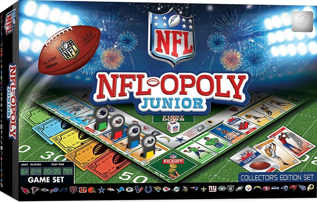 Masterpieces NFL-Opoly Junior Board Game - Collector's Edition Set for Ages 6  - Officially Licensed NFL Opoly Jr Board Game