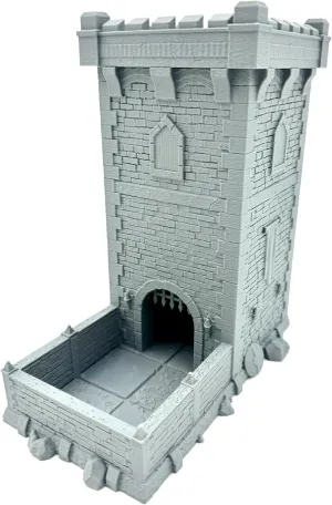 Medieval Dice Tower, Tabletop Wargaming Minis - Dungeon Accessories - RPG Fantasy Dragon Game Models - Figures for Battle Grid Mats, Medium, Gray
