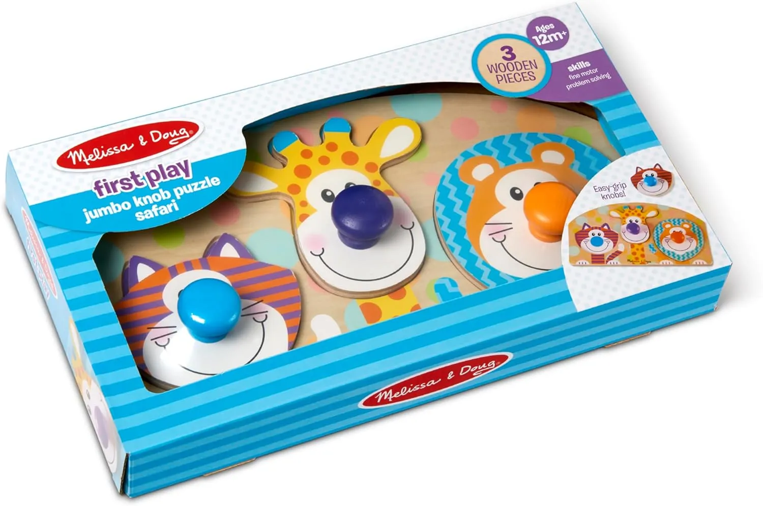 Melissa & Doug First Play Wooden Jumbo Knob Safari Animal Puzzle (3 pcs)