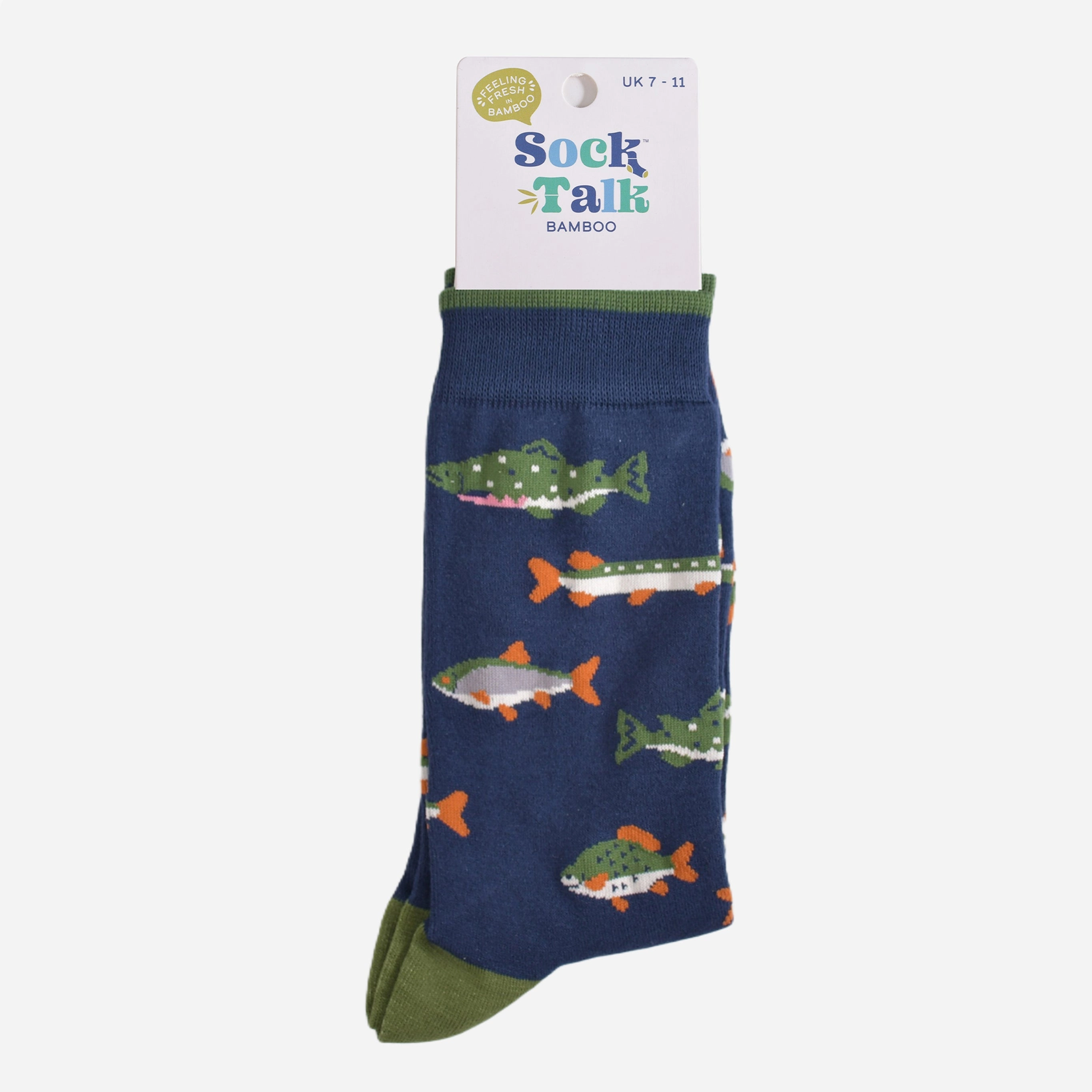 Men's Bamboo Socks - Navy Blue/Green, River Fishing