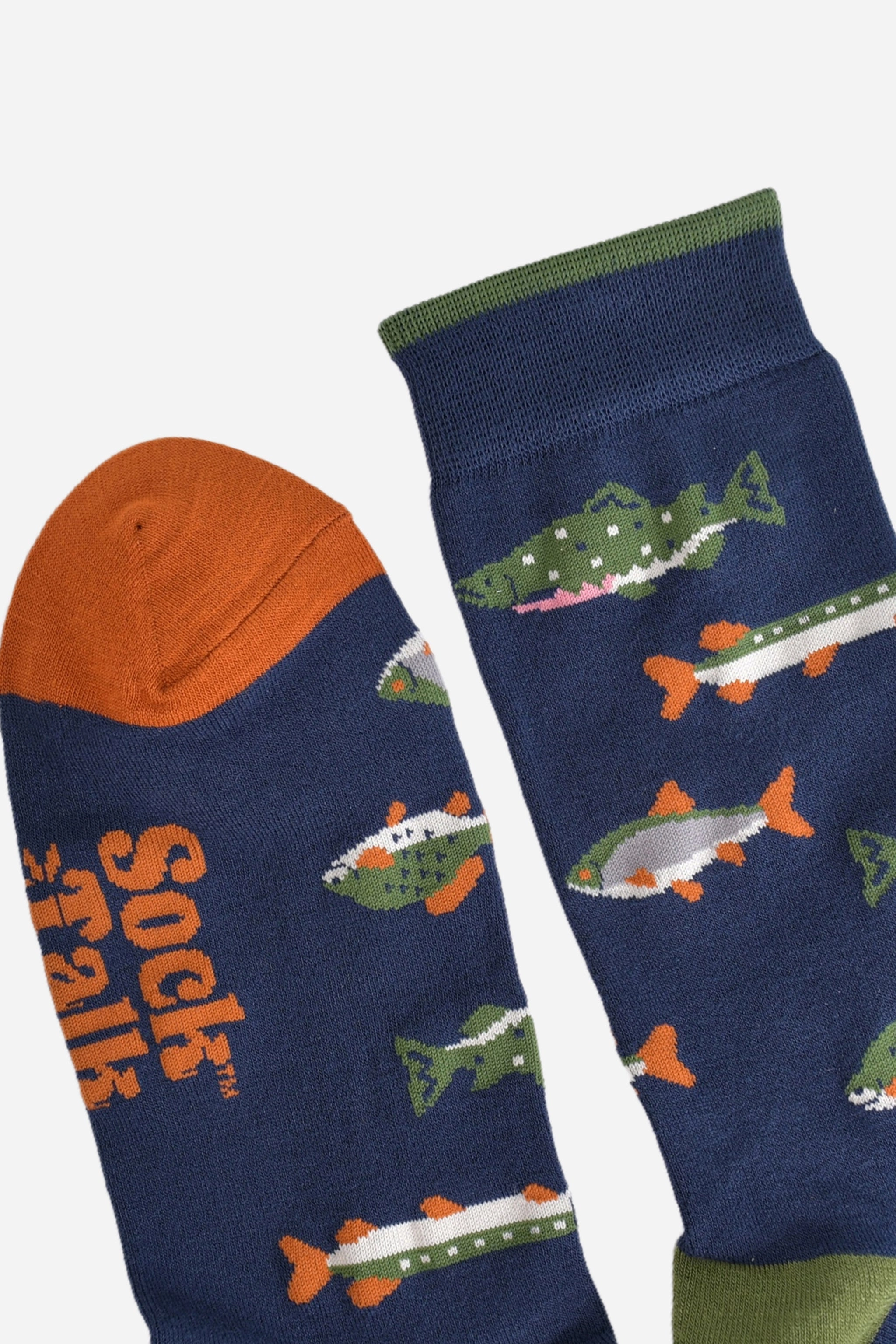 Men's Bamboo Socks - Navy Blue/Green, River Fishing
