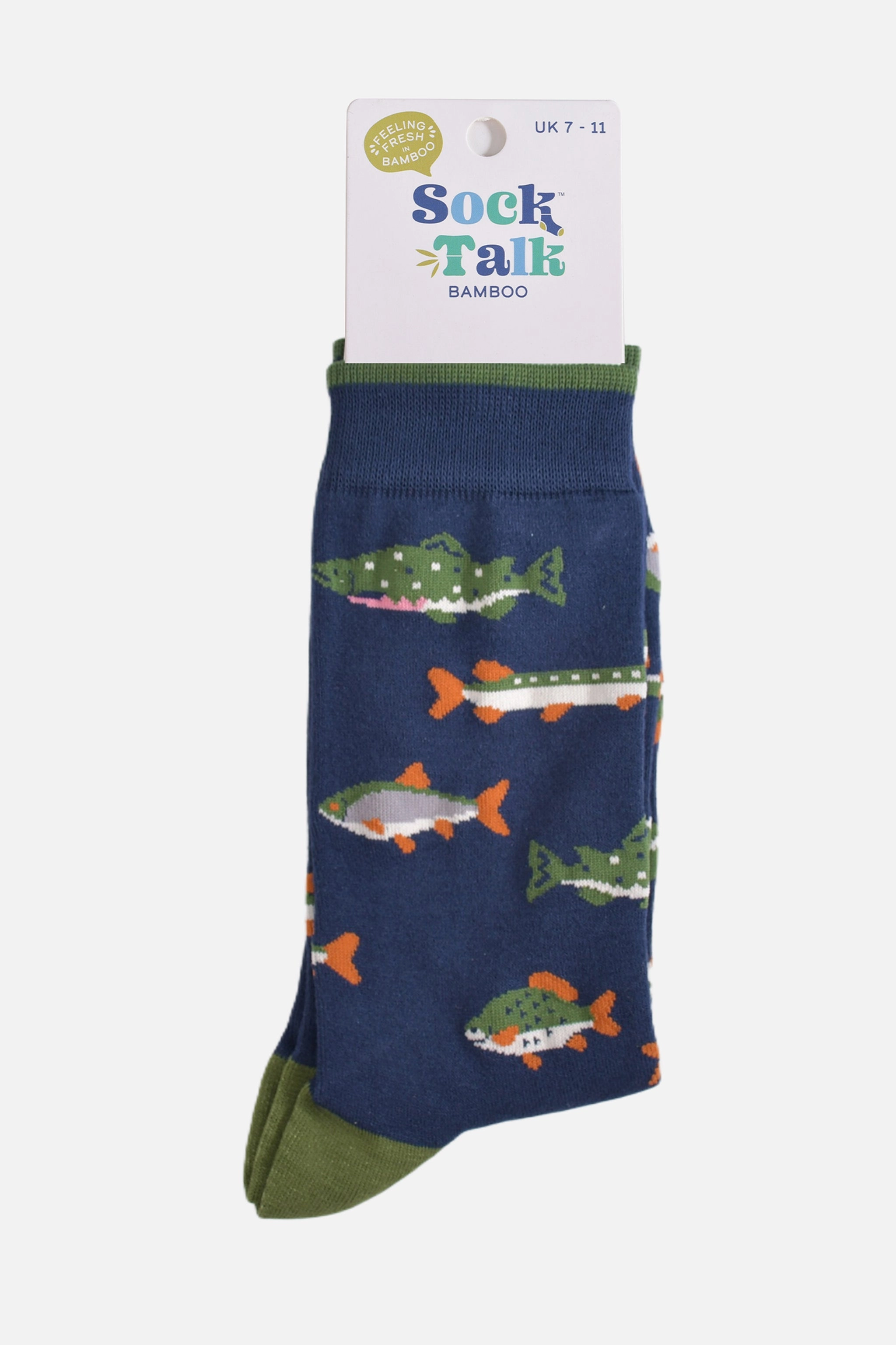 Men's Bamboo Socks - Navy Blue/Green, River Fishing