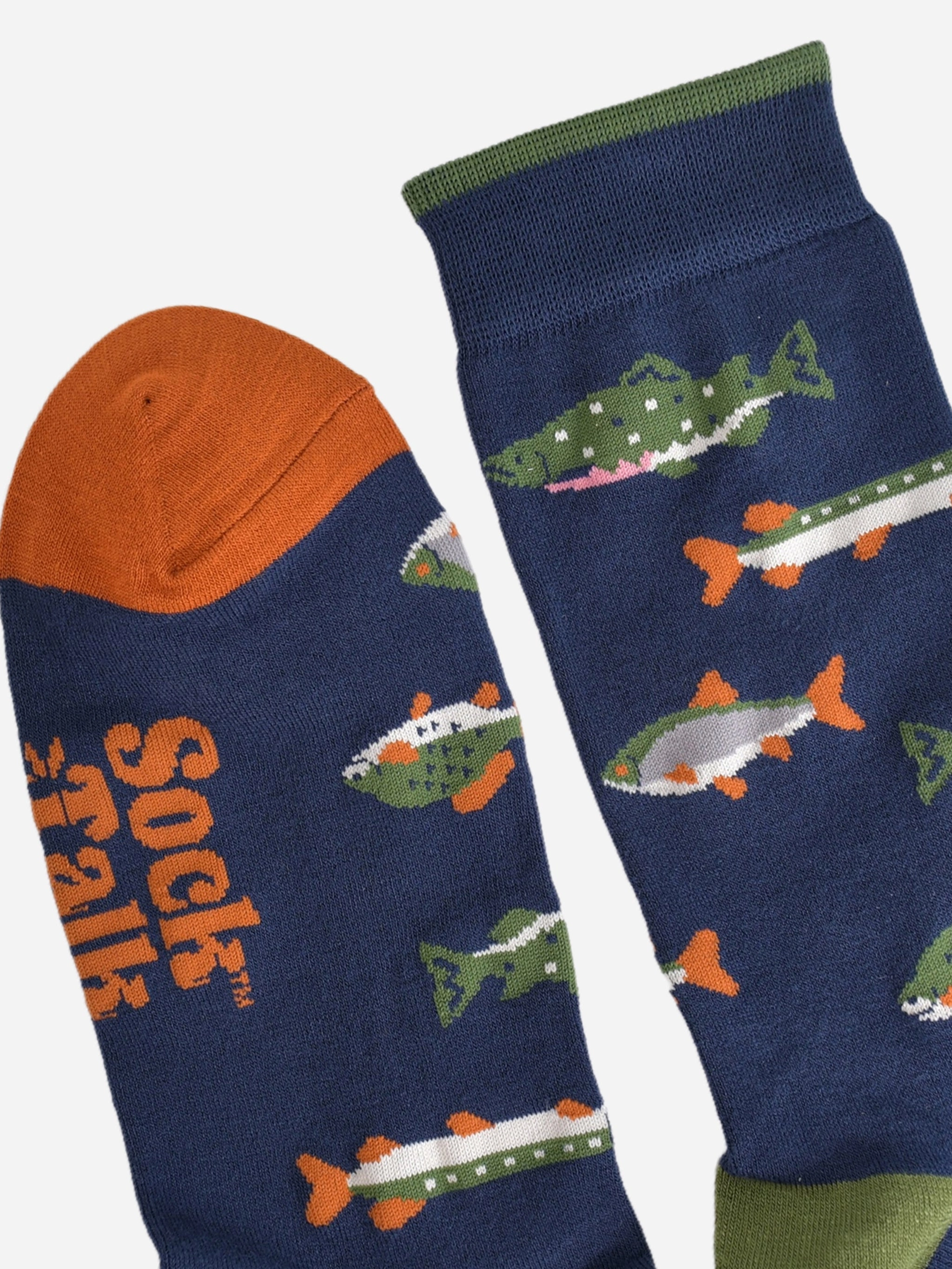 Men's Bamboo Socks - Navy Blue/Green, River Fishing