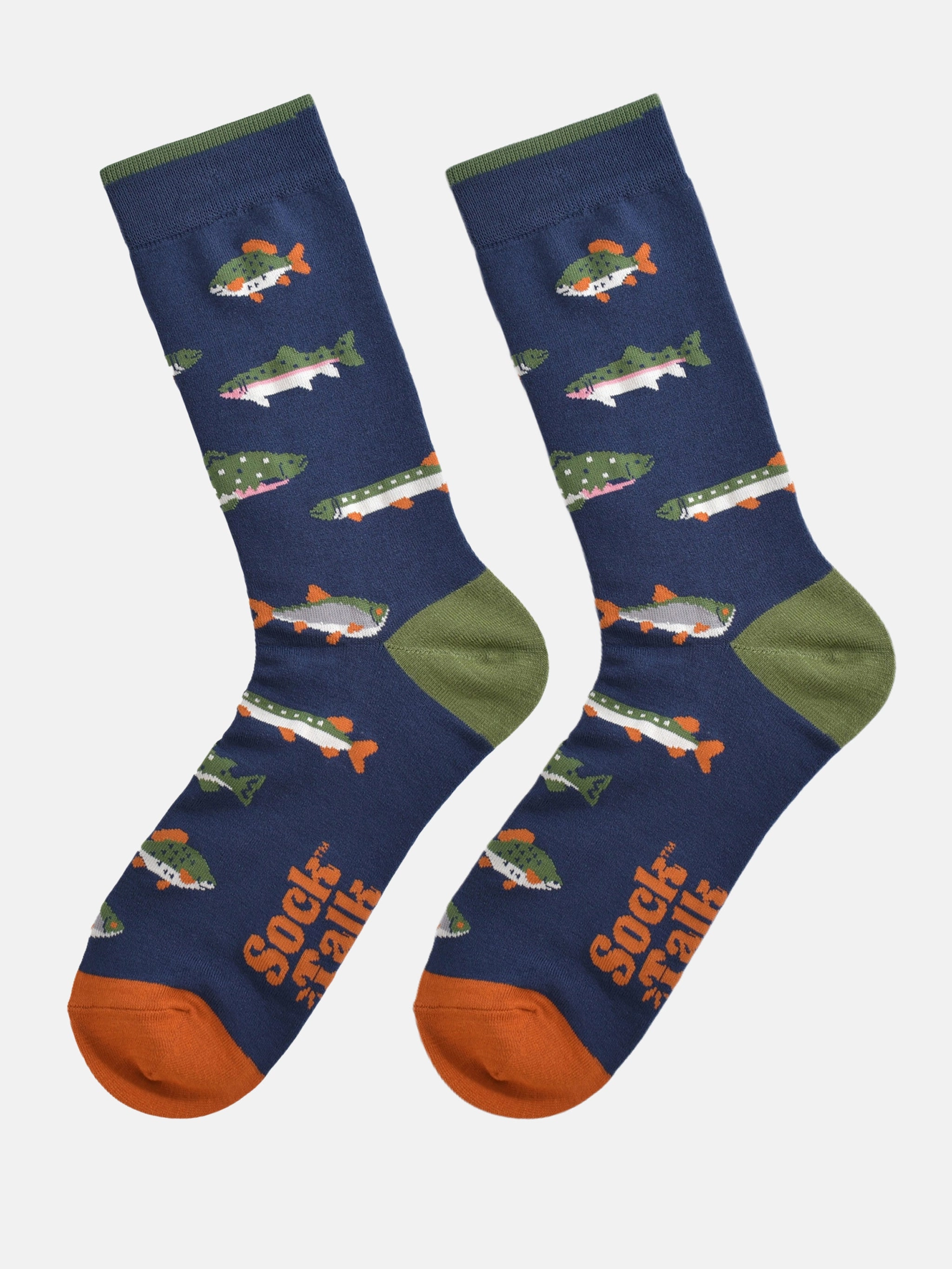 Men's Bamboo Socks - Navy Blue/Green, River Fishing