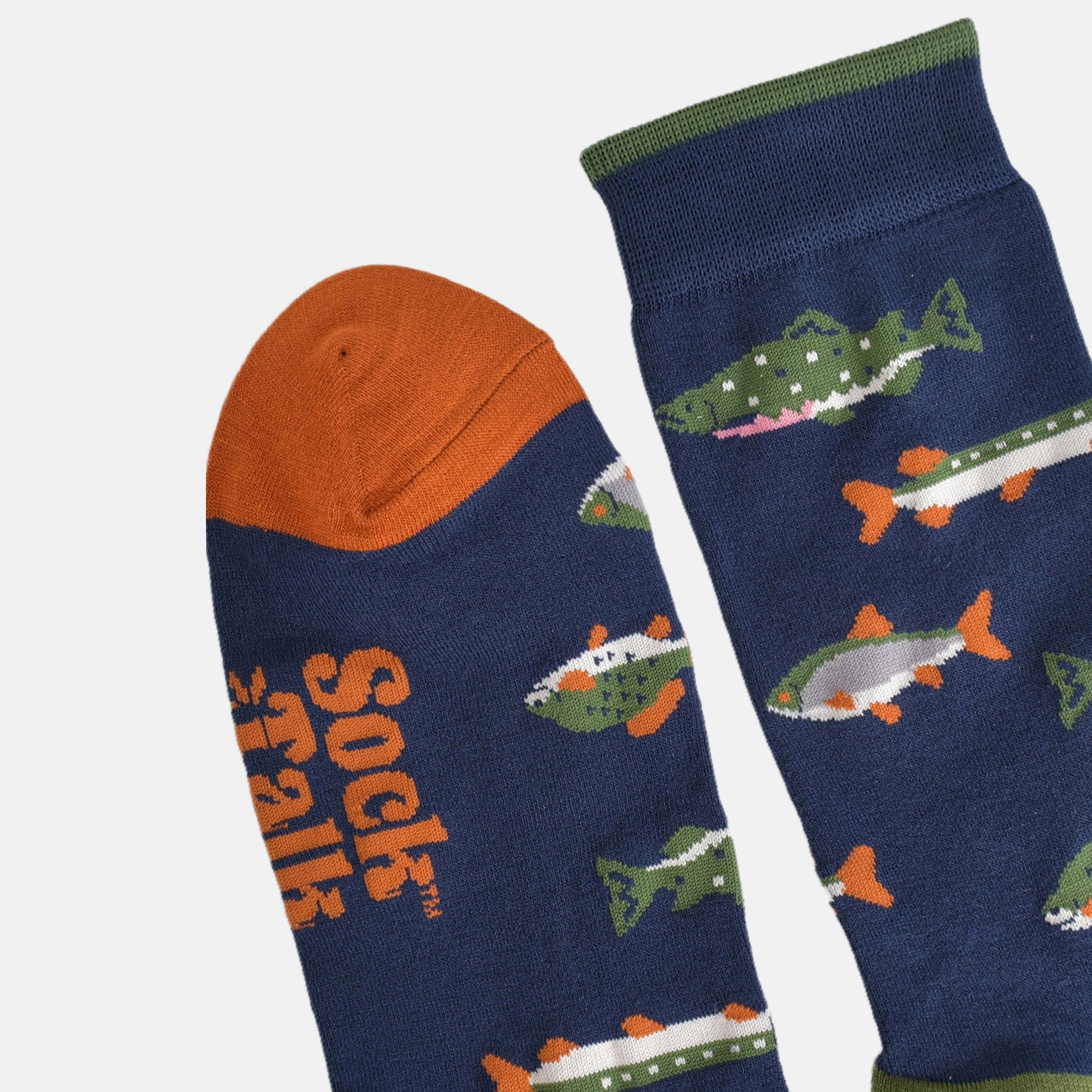 Men's Bamboo Socks - Navy Blue/Green, River Fishing