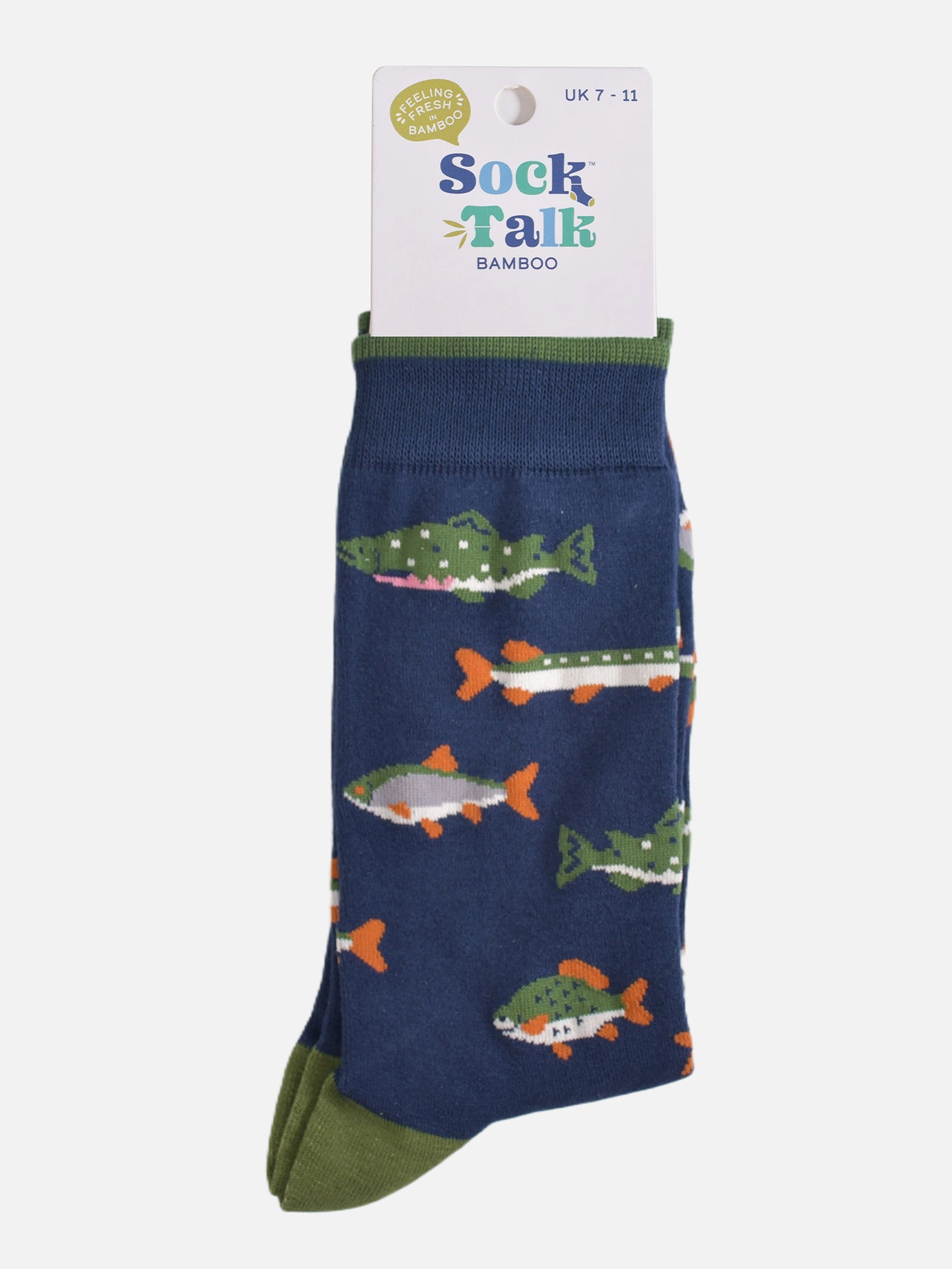 Men's Bamboo Socks - Navy Blue/Green, River Fishing