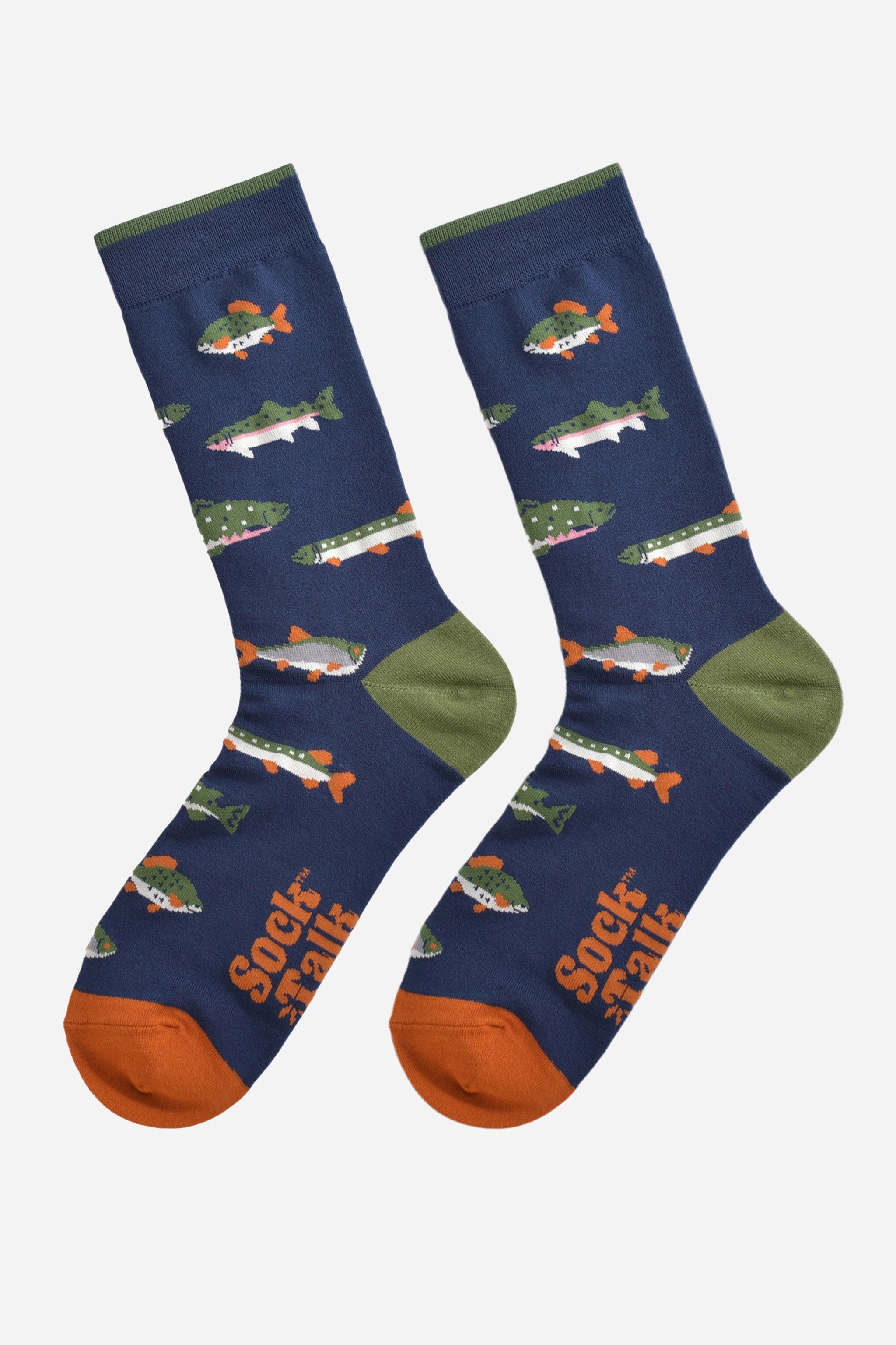Men's Bamboo Socks - Navy Blue/Green, River Fishing