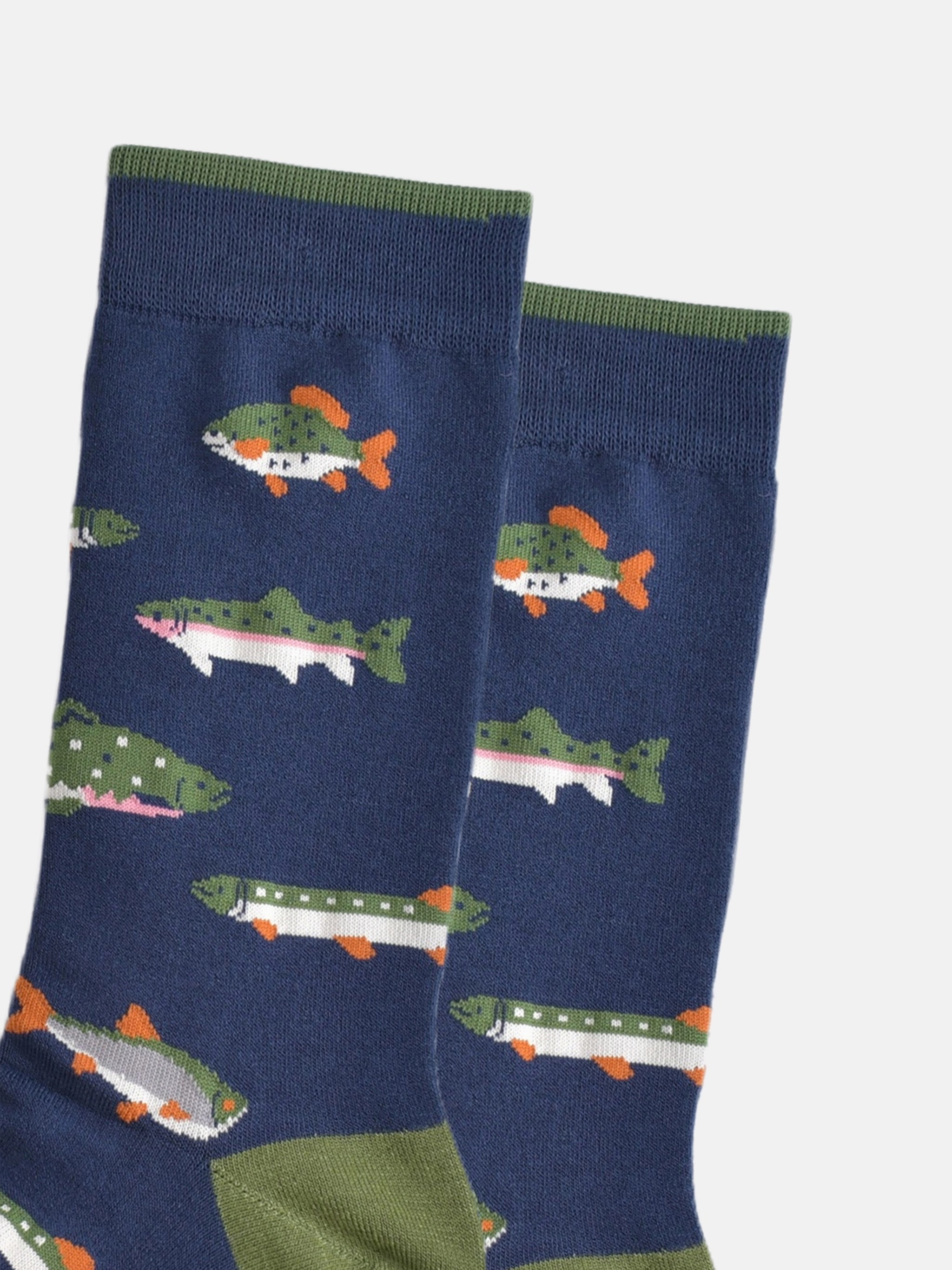 Men's Bamboo Socks - Navy Blue/Green, River Fishing