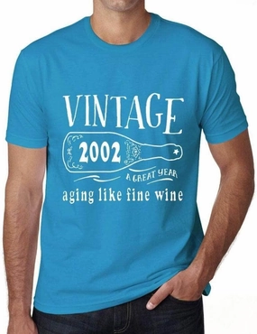 Men's Graphic T-Shirt Aging Like A Fine Wine 2002 22nd Birthday Anniversary 22 Year Old Gift 2002 Vintage Eco-Friendly Short Sleeve Novelty Tee Aqua S