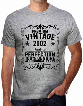 Men's Graphic T-Shirt All Original Parts Aged to Perfection 2002 22nd Birthday Anniversary 22 Year Old Gift 2002 Vintage Eco-Friendly Short Sleeve Novelty Tee Heather Grey XS