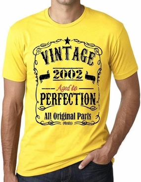 Men's Graphic T-Shirt All Original Parts Aged to Perfection 2002 22nd Birthday Anniversary 22 Year Old Gift 2002 Vintage Eco-Friendly Short Sleeve Novelty Tee Lemon XS