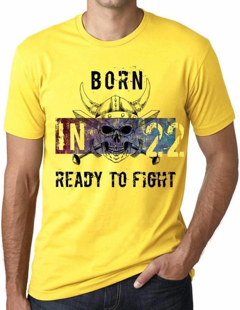 Men's Graphic T-Shirt Born in 22 Ready to Fight 22nd Birthday Anniversary 22 Year Old Gift 2002 Vintage Eco-Friendly Short Sleeve Novelty Tee Lemon XL