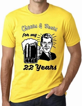 Men's Graphic T-Shirt Cheers and Beers for My 22 Years 22nd Birthday Anniversary 22 Year Old Gift 2002 Vintage Eco-Friendly Short Sleeve Novelty Tee Lemon XL