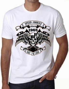Men's Graphic T-Shirt Fast and Loud Speed Junkies Since 1965 59th Birthday Anniversary 59 Year Old Gift 1965 Vintage Eco-Friendly Short Sleeve Novelty Tee White 3XL