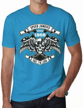 Men's Graphic T-Shirt Fast and Loud Speed Junkies Since 1968 56th Birthday Anniversary 56 Year Old Gift 1968 Vintage Eco-Friendly Short Sleeve Novelty Tee Aqua 5XL